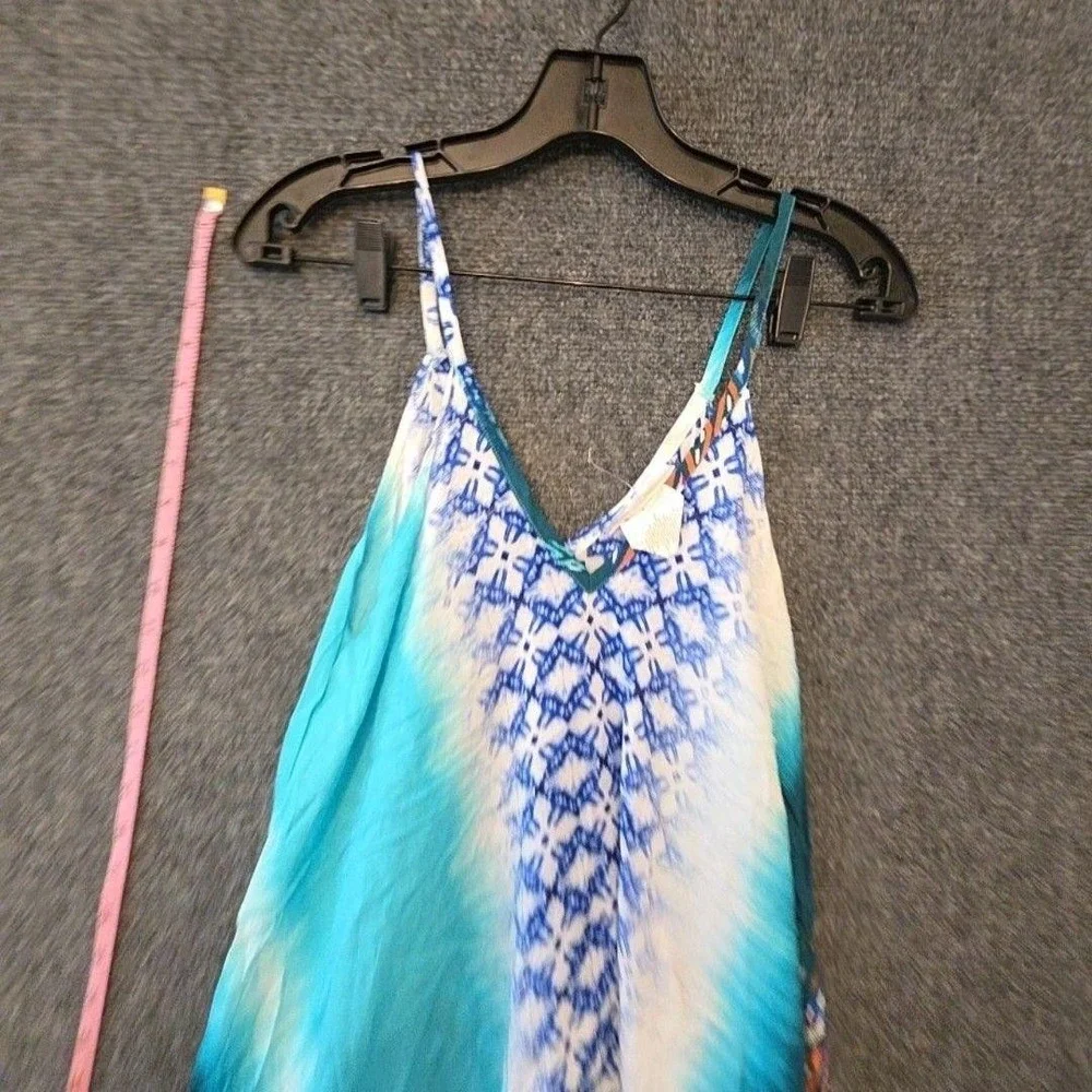 La Blanca Cover Up Womens L/XL Blue Tie Dye Hanky Hem Tank Dress Beach Boho